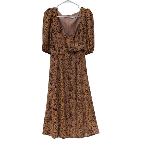 Nordstrom WAYF Leopard Print Faux Wrap Puff Sleeve Midi Dress W/Slit Size Small - Picture 1 of 8